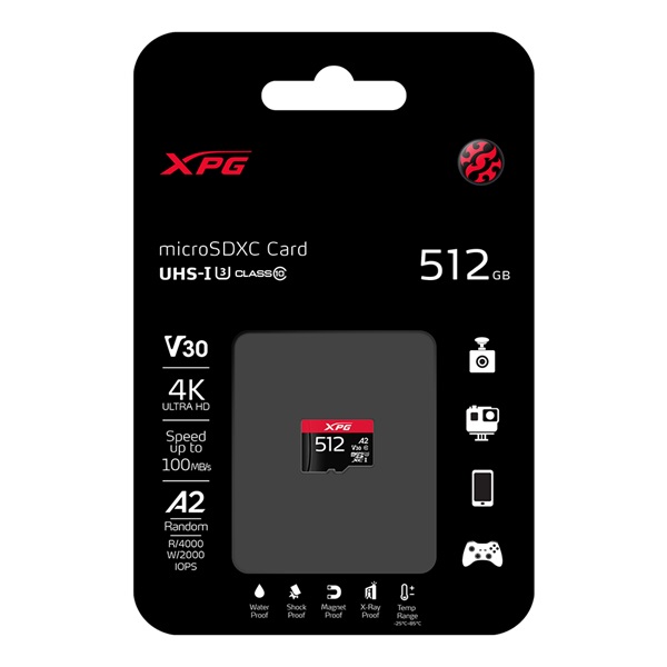 ADATA XPG 512GB SD micro XPG (SDXC Class 10 UHS-I) (AUSDX512GUI3XPGA2-R) gamer memóriakártya