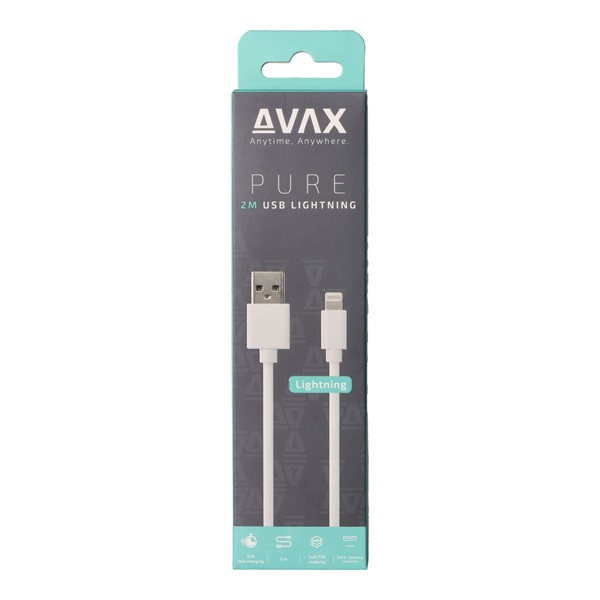 Avax CB124W Pure 2m 2,1A USB A-Lightning fehér adat- és töltőkábel