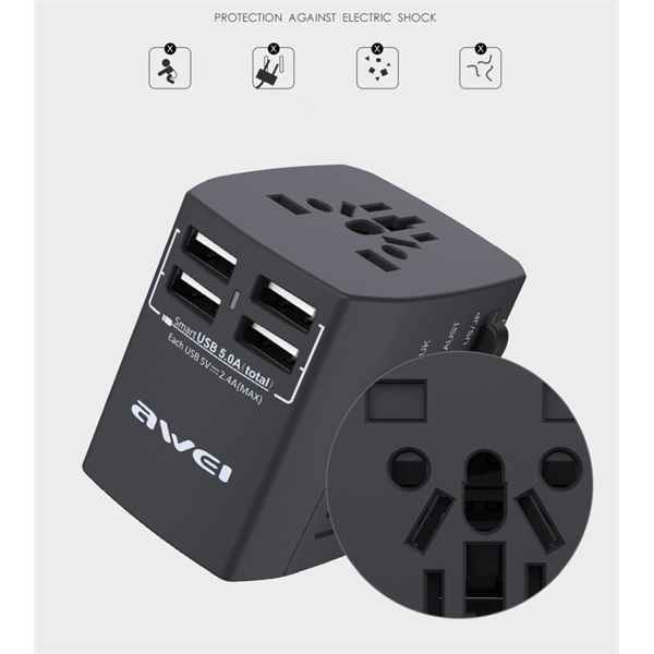 AWEI C-36 4xUSB/fekete utazó adapter