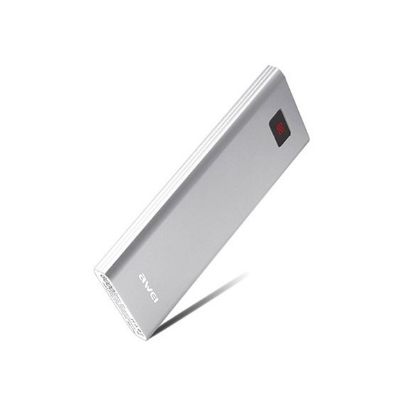 AWEI P91K 8000mAh/LCD kijelzővel/elegáns/fémházas/ezüst power bank