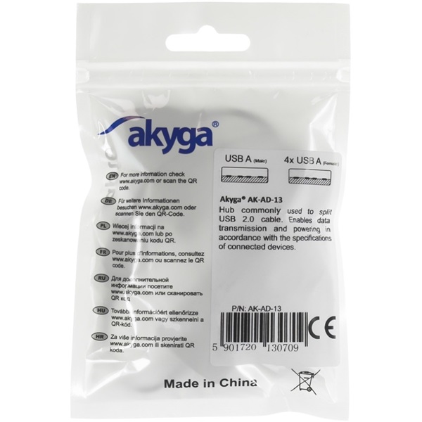 Akyga USB 2.0 4 portos elosztó kábel