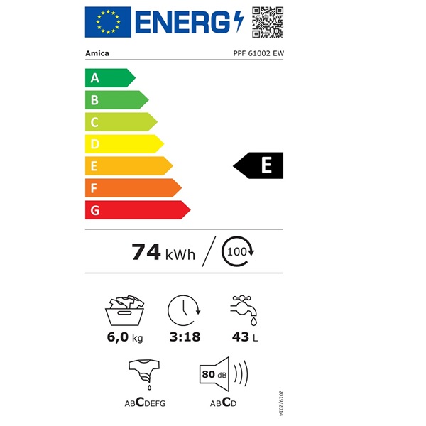 Amica PPF 61002 EW elöltöltős mosógép