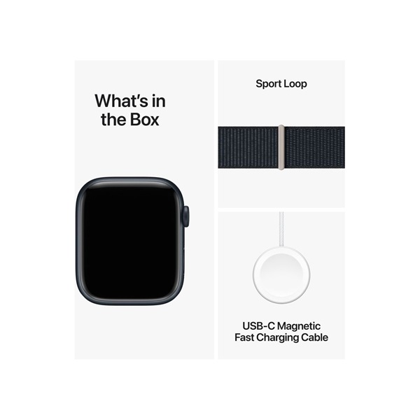 Apple Watch S9 Cellular (45mm) éjfekete alumínium tok , éjfekete sport pánt okosóra