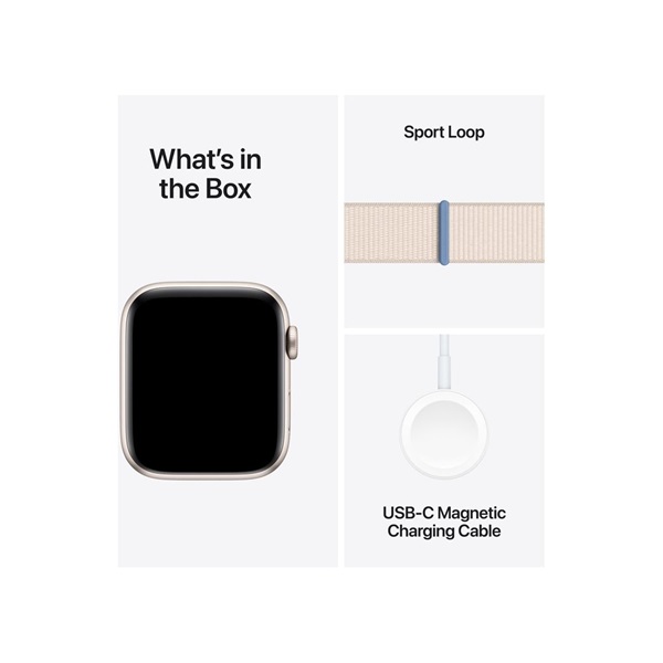 Apple Watch SE2 v2 Cellular (44mm) csillagfény alumínium tok , csillagfény sport pánt okosóra