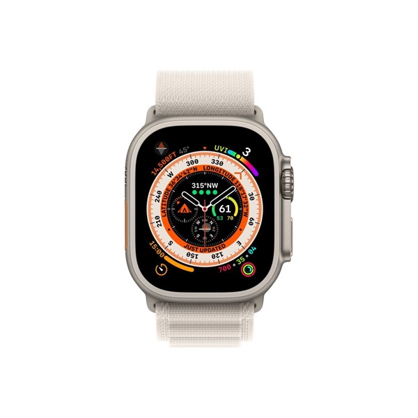 Apple Watch Ultra Cellular (49mm) ezüst titánium tok, fehér alpesi pánt (M) okosóra