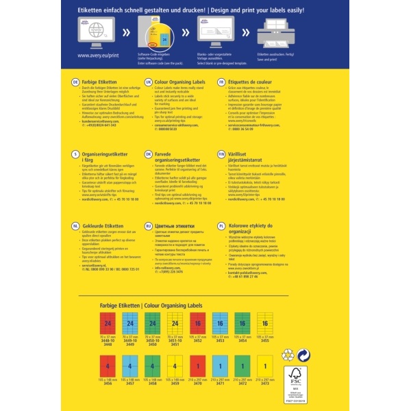 Avery 3449-10 70x37mm 240db-os kék univerzális etikett