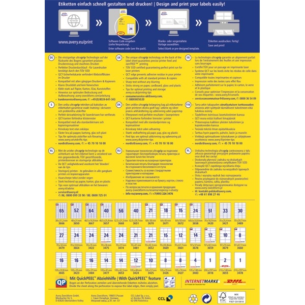 Avery 3475 70×36mm univerzális 2400db-os etikett