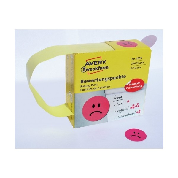 Avery 3859 Szomorú arc 19mm öntapadó 250db-os piros címke