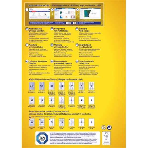 Avery L4736REV-25 45,7x21,2mm visszaszedhető 1440db-os etikett
