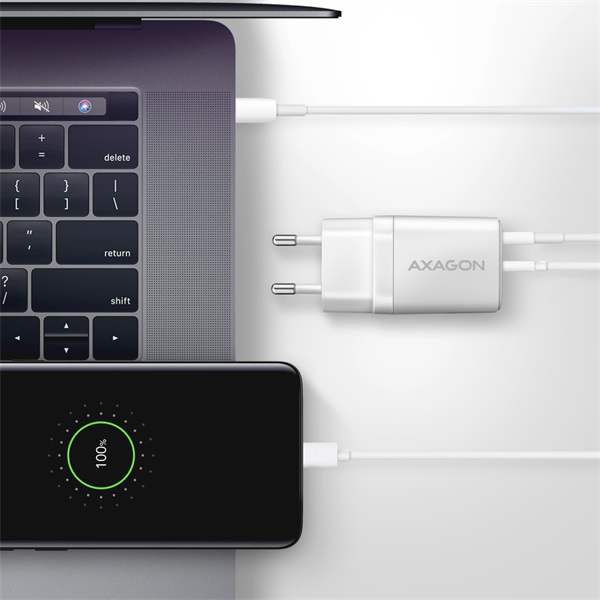 Axagon ACU-PQ30W USB-C + QC3.0 30W fehér fali töltő