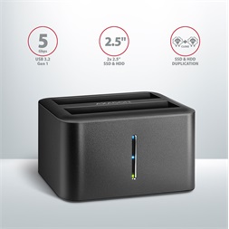 Axagon ADSA-D25 USB 3.2 Gen1 SATA fekete dual dokkoló állomás