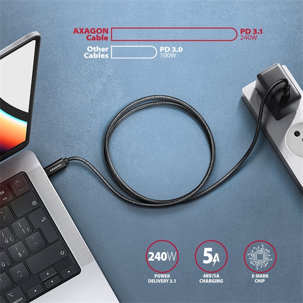 Axagon BUCM2-CM15AB 1,5m USB C fekete adat- és töltőkábel