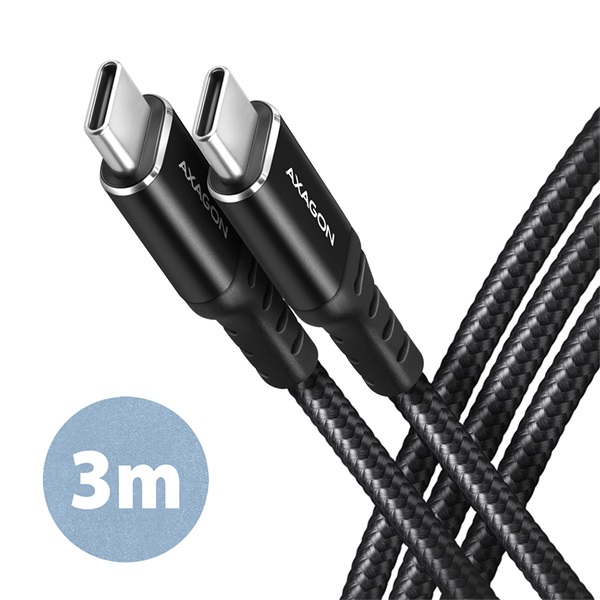 Axagon BUCM2-CM30AB 3m USB C fekete adat- és töltőkábel