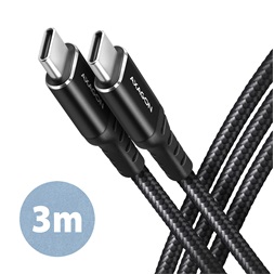 Axagon BUCM2-CM30AB 3m USB C fekete adat- és töltőkábel