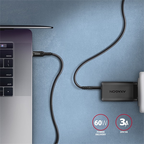 Axagon BUCM2-CM30AB 3m USB C fekete adat- és töltőkábel