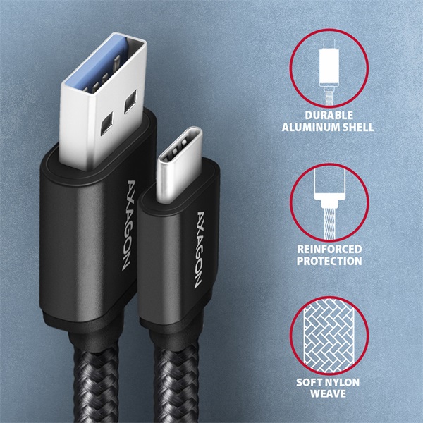 Axagon BUCM3-AM15AB USB-C 3.2 Gen 1 -  USB-A 1,5 m fekete kábel