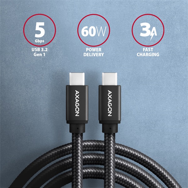 Axagon BUCM3-CM15AB USB-C 3.2 Gen 1 -  USB-C 1,5 m fekete kábel