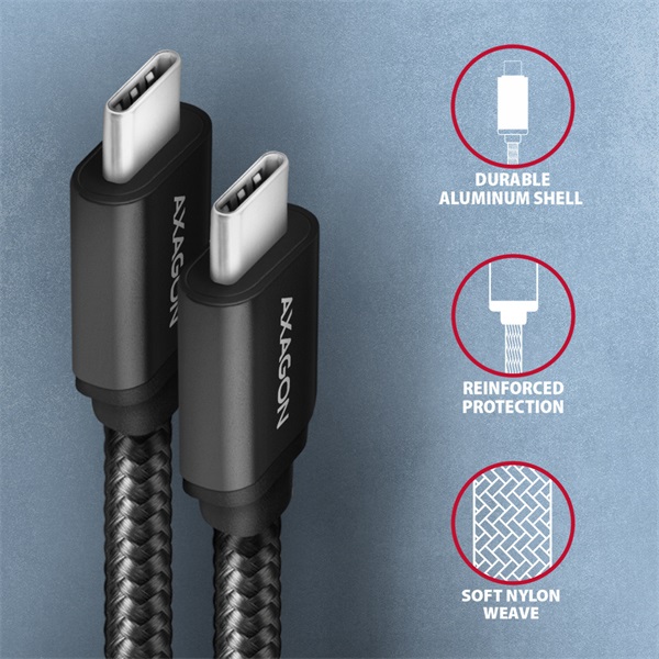 Axagon BUCM3-CM15AB USB-C 3.2 Gen 1 -  USB-C 1,5 m fekete kábel