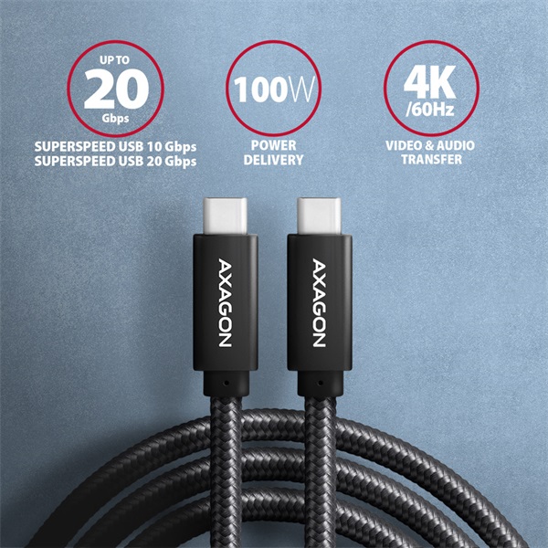 Axagon BUCM32-CM20AB USB-C 3.2 Gen 2 -  USB-C 2 m fekete kábel