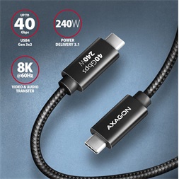 Axagon BUCM4X-CM10AB NewGEN+ 1m USB-C <> USB-C 4 Gen 3x2 / 240W kábel