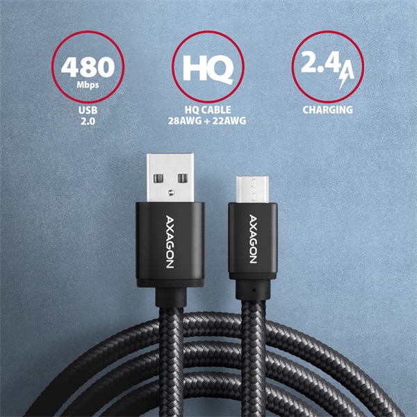 Axagon BUMM-AM10AB micro USB 2.0 B - USB 2.0 A 1 m fekete kábel