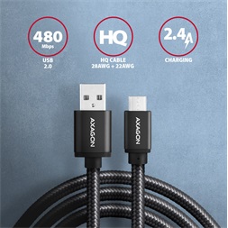 Axagon BUMM-AM15AB micro USB 2.0 B - USB 2.0 A 1,5 m fekete kábel