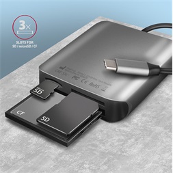 Axagon CRE-S3C USB-C 3.2 SD/microSD/CF külső kártyaolvasó