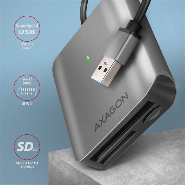 Axagon CRE-S3 USB-A 3.2 SD/microSD/CF külső kártyaolvasó