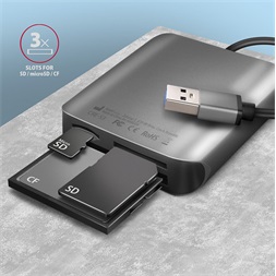 Axagon CRE-S3 USB-A 3.2 SD/microSD/CF külső kártyaolvasó