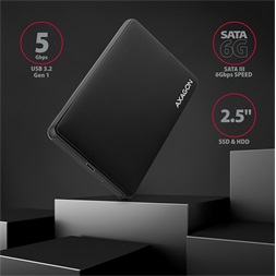 Axagon EE25-SLC USB 3.2 fekete csavar nélküli külső HDD/SSD ház