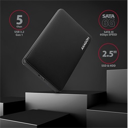 Axagon EE25-SL USB 3.2 fekete csavar nélküli külső HDD/SSD ház