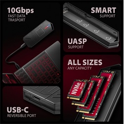 Axagon EEM2-GAM USB-C 10Gbps - M.2 NVMe & SATA külső SSD ház