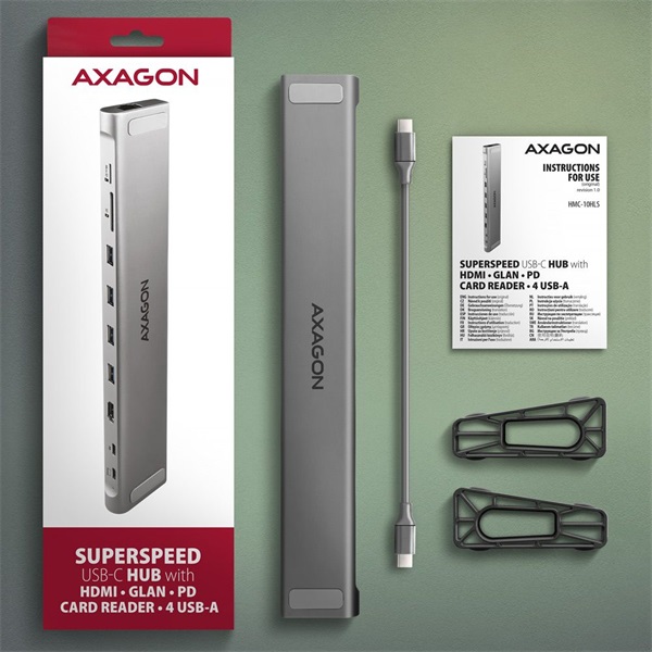 Axagon HMC-10HLS USB-C 5Gbps LONGER 9in1 hub