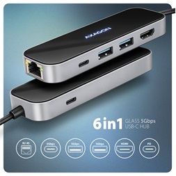 Axagon HMC-6GLN USB-C 5Gbps GLASS 6in1 hub