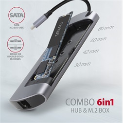 Axagon HMC-6M2 SUPERSPEED USB-C COMBO ezüstfekete  6IN1 HUB