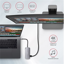 Axagon HMC-6M2 SUPERSPEED USB-C COMBO ezüstfekete  6IN1 HUB