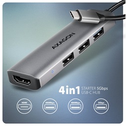 Axagon HMC-H3A USB-C 5Gbps STARTER 4in1 hub