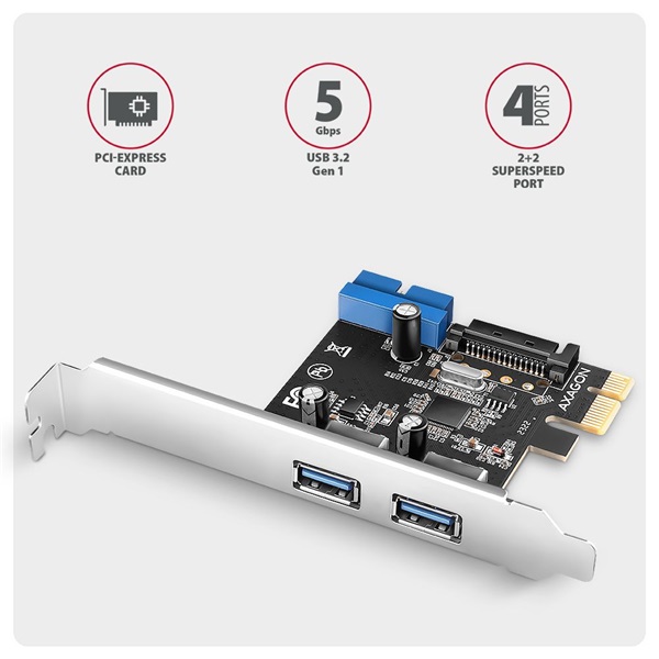 Axagon PCEU-232RS 2x külső + 2x belső USB 5Gbps PCI-Express kártya