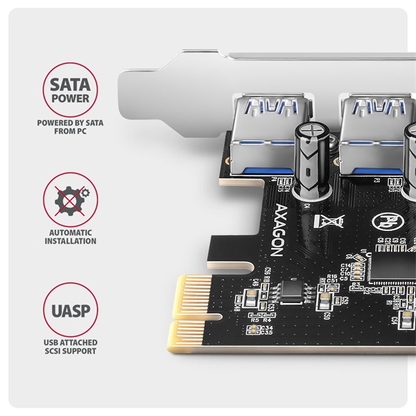 Axagon PCEU-430RS 4x USB-A 5Gbps port PCI-Express kártya