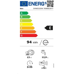 Beko DVN05320W 13 terítékes mosogatógép