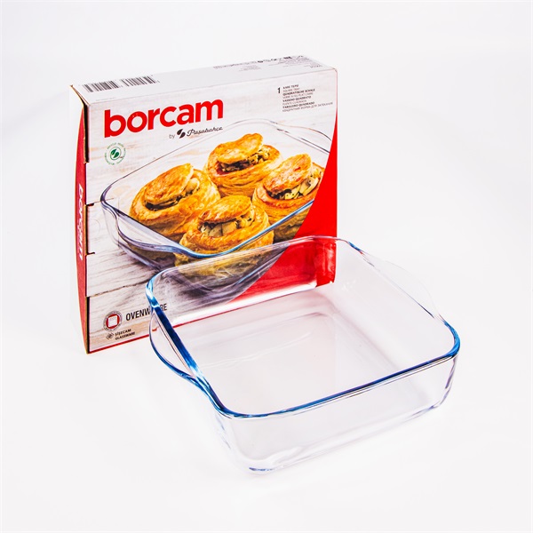 BORCAM négyzetes hőálló üvegedény fogóval  1.950ml, 256*220*60mm 