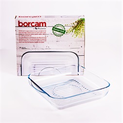 BORCAM négyzetes hőálló üvegedény fogóval  3.250ml, 318*282*60mm 