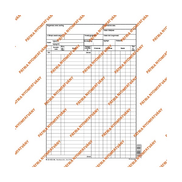 B.12-152 A4 álló "Raktári nyilvántartó lap (fejlap) nagy" nyomtatvány