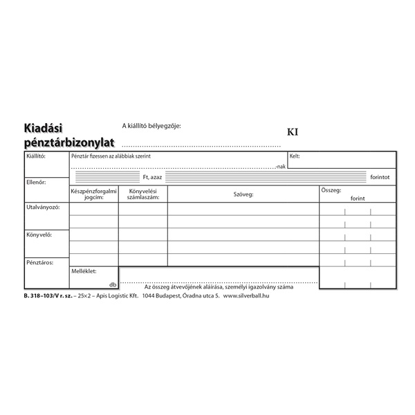 B.318-103/V 25x2lapos "Kiadási pénztárbizonylat" nyomtatvány