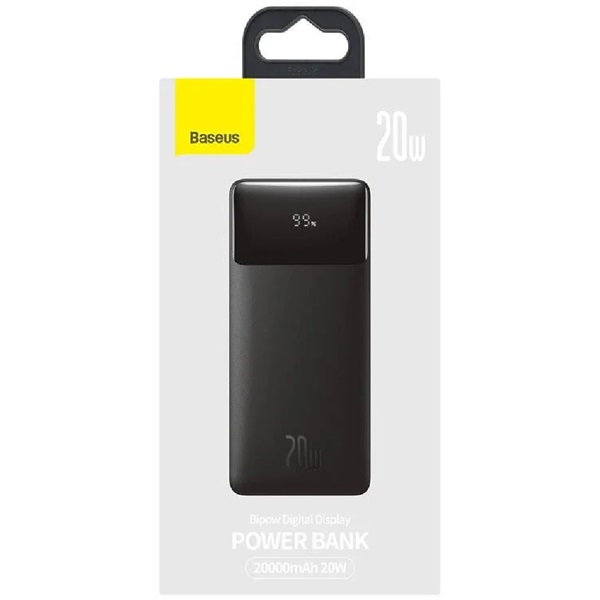 Baseus Bipow 20000mAh digitális kijelzős fekete power bank