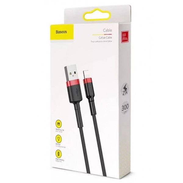 Baseus CALKLF-R91 Cafule 3m USB/Lightning fekete-piros adat és töltőkábel