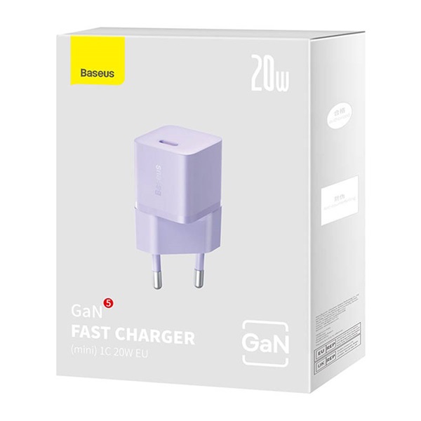 Baseus CCGN050105 Mini GaN5 20W lila hálózati töltő adapter