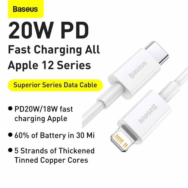 Baseus Superior Series PD 20W 1,5m USB-C - Lightning fehér kábel