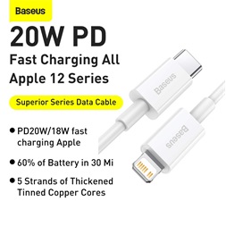 Baseus Superior Series PD 20W 1,5m USB-C - Lightning fehér kábel