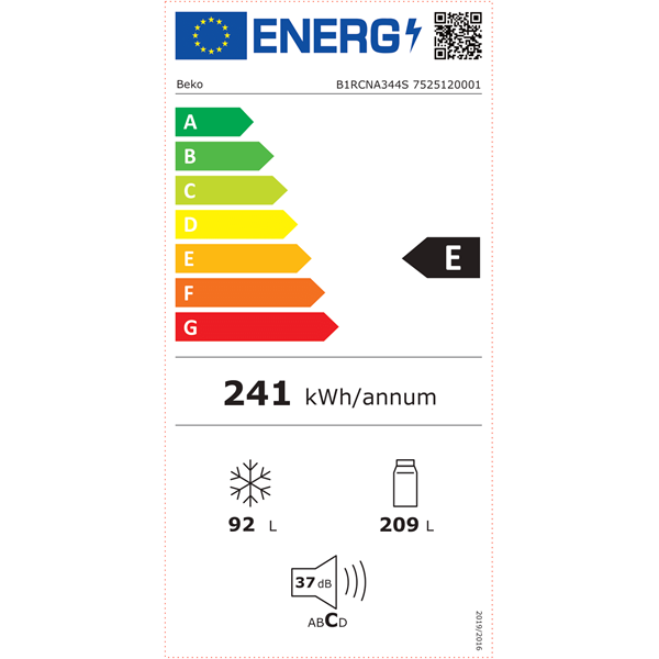 Beko B1RCNA344S inox alulfagyasztós hűtőszekrény